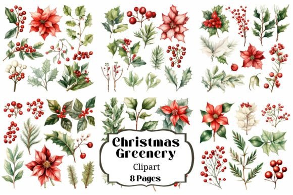 8 Pages of Christmas Greenery Clipart: Essential Illustrations for Crafters