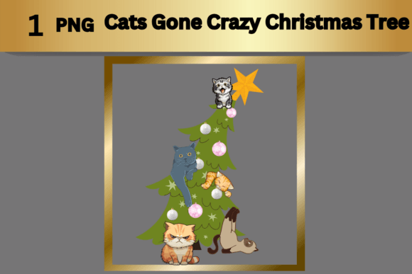Cats Gone Crazy Christmas Tree Design for Illustrations