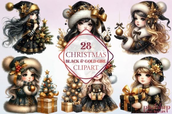 Christmas Black Gold Girl Clipart Freebies Review