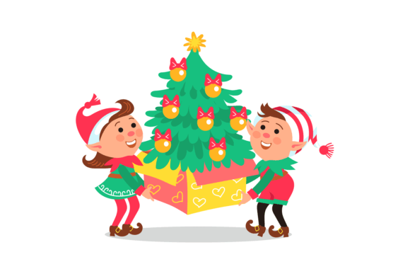 Christmas Elves. Cartoon Dwarfs Carrying Illustrations