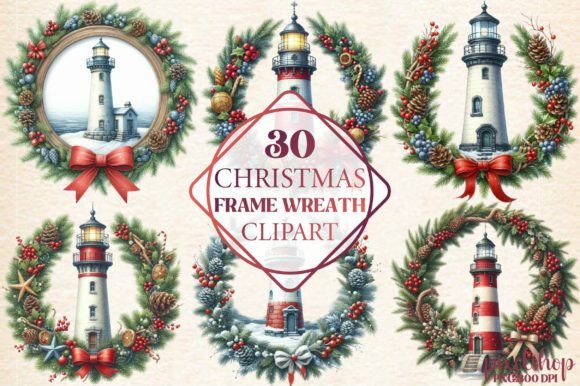 Christmas Frame Wreath Clipart for Branding & Illustrations