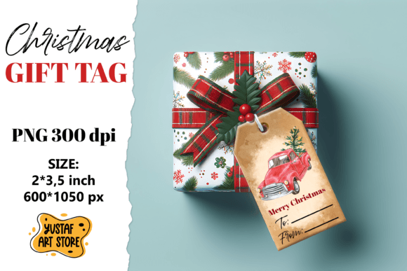 Christmas Gift Tag. Christmas Truck Illustrations