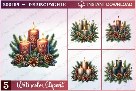 Christmas Gothic Candles Clipart: Freebies for Editorial Design