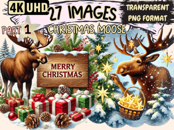 Christmas Moose P1 Clipart for Illustrations