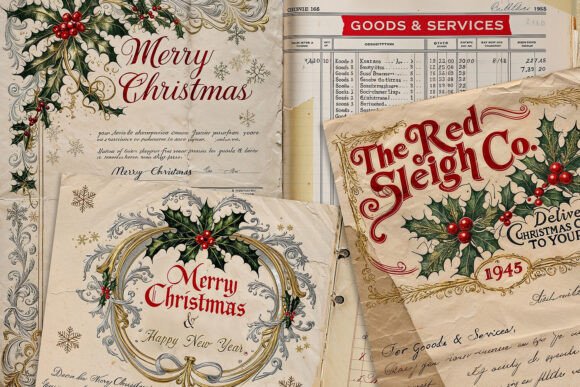 Christmas Printables Vintage Styled 3 Illustrations Review