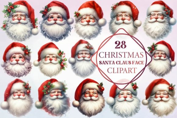 Christmas Santa Claus Face Clipart for Seasonal Illustrations