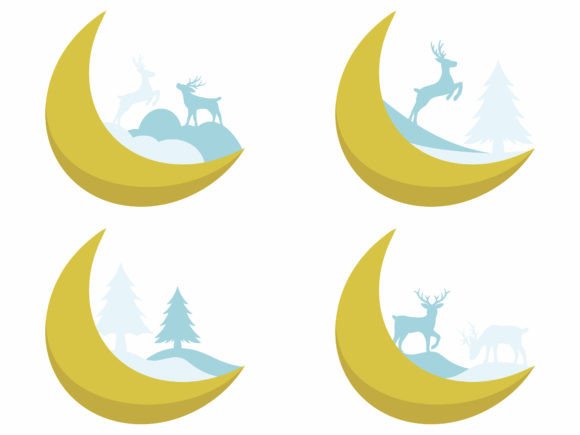 Christmas Tree Crescent Moon Background: Illustrations for Editorial Design