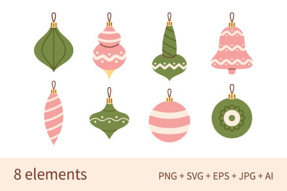 Christmas Tree Vintage Baubles Clip Arts in Illustrations