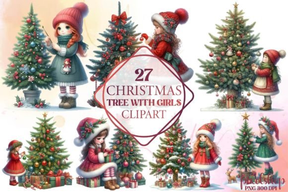 Christmas Tree with Girls Clipart: A Freebies Review for Brands