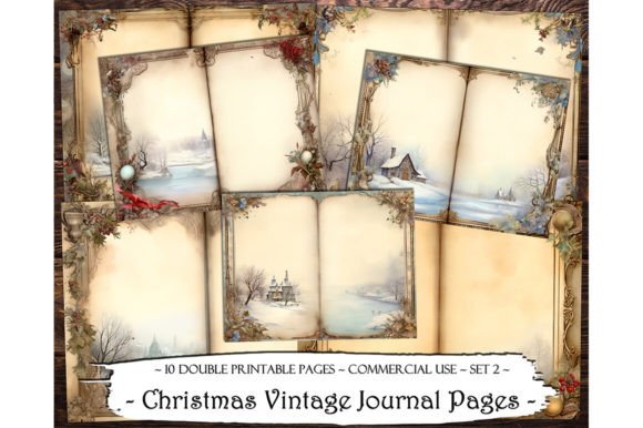 Christmas Vintage Double Journal Pages Illustrations Review