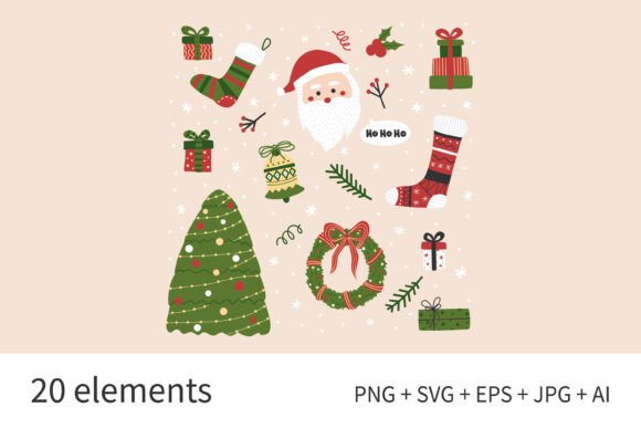 Cute Christmas and New Year Clip Art Set: Illustrations for Crafters