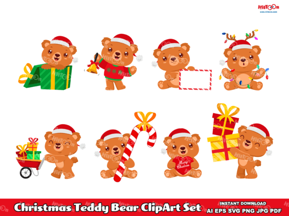 Cute Christmas Teddy Bear ClipArt Set: A Designer’s Review for Illustrations