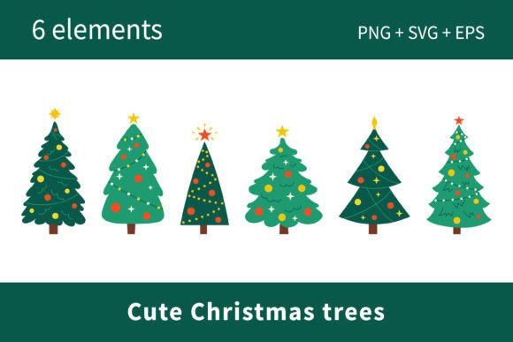 Cute Christmas Tree Clip Arts Set