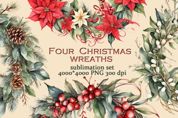 Four Christmas Wreaths Sublimation Set: A Brand Designer’s Review of Seasonal Illustrations