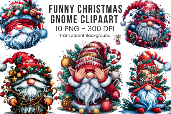 Funny Christmas Gnome Clipart Bundle