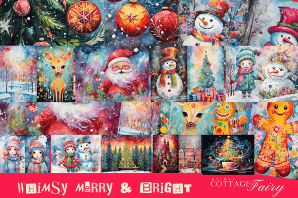 Merry Bright Christmas Digital Papers: Seasonal Illustrations for Publishers