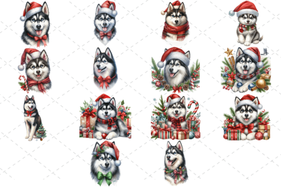 Review: 14 Watercolor Christmas Husky Bundle for Illustrations