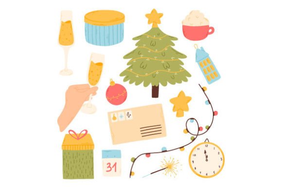 Set of Christmas Elements: A Review for Modern Illustrations