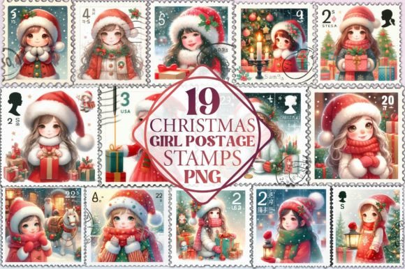 Watercolor Christmas Girl Postage Stamps Review