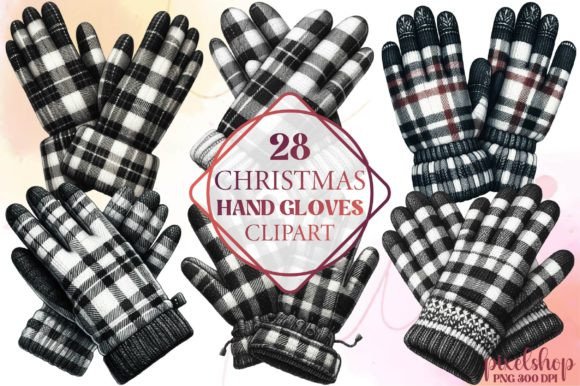 Watercolor Christmas Hand Gloves Clipart: Festive Illustrations for Local Brands
