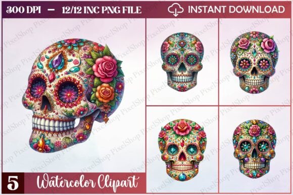 Watercolor Christmas Skull Clipart & Freebies for Real Crafts
