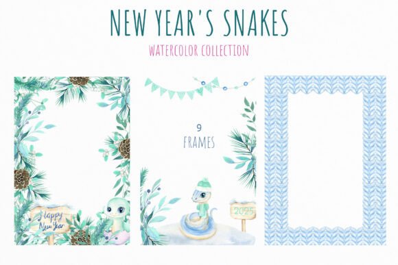Watercolor Christmas Snake Frames PNG Review