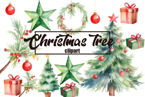 Watercolor Christmas Tree Clipart, PNG