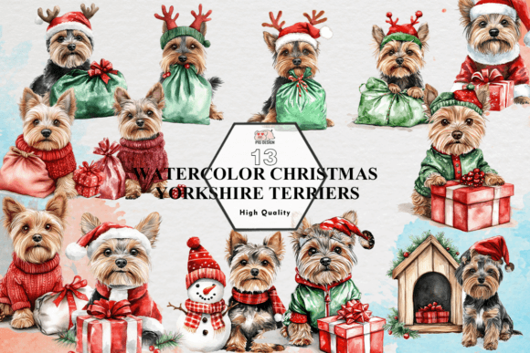 Watercolor Christmas Yorkshire Terriers: A Designer’s Review for Seasonal Branding