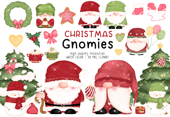 Watercolor Gnomies Christmas Clipart for Illustrations